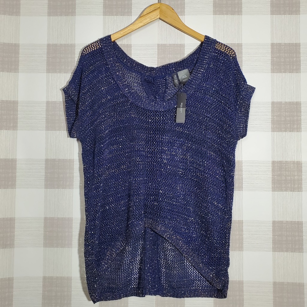Navy Sparkle Open-Knit Top